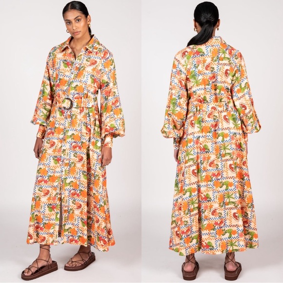 La Maise Studio Alani Belted Midi Dress Size Small NWT Crab Shack - Picture 1 of 8